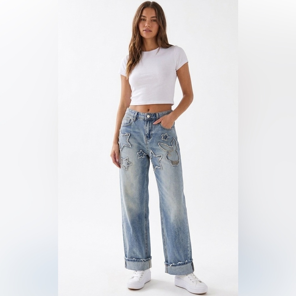 Playboy x PacSun Light Wash High Rise Wide Leg Jeans Size 1 (24" Waist)